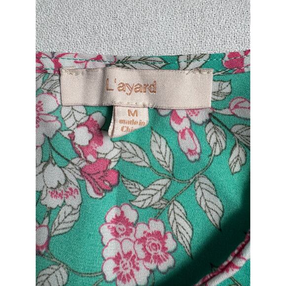 L'ayard Floral Boho Peplum Top Green Blouse Size Medium - Picture 4 of 7